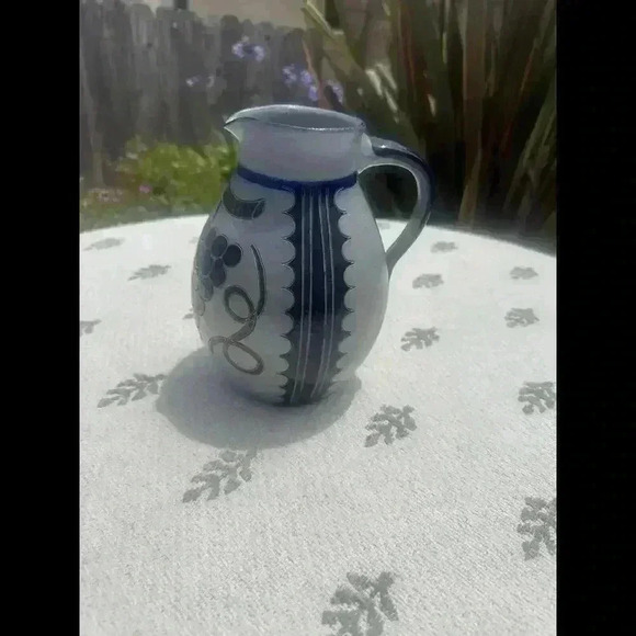 Vintage Blue and White Grapevine Ceramic Pitcher - Picture 3 of 7